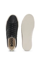 Faux-leather trainers with plain and grained textures