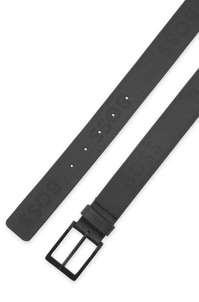 Italian-leather belt with brushed silver hardware