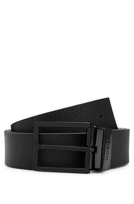 Reversible belt in plain and grained Italian leather