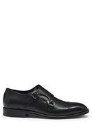 Cap-toe double monk shoes leather