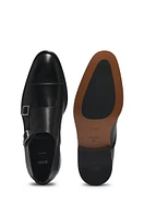 Cap-toe double monk shoes leather