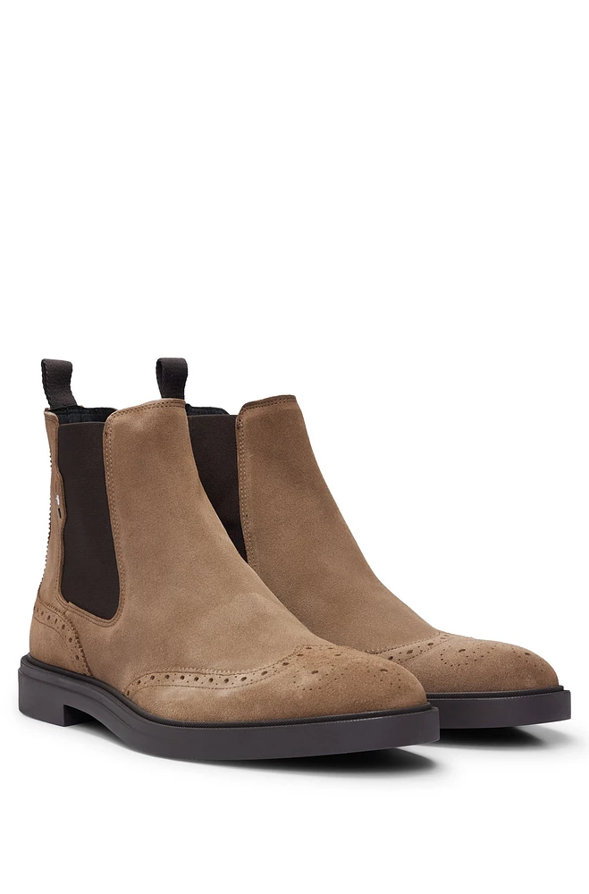 Suede Chelsea boots with brogue details