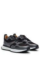 BOSS - Leather trainers with layered uppers and padded collar Dark Grey