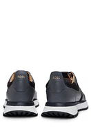 BOSS - Leather trainers with layered uppers and padded collar Dark Grey