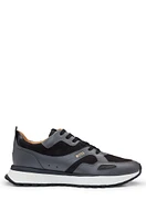 BOSS - Leather trainers with layered uppers and padded collar Dark Grey