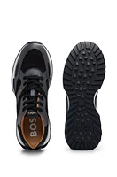 BOSS - Leather trainers with layered uppers and padded collar Dark Grey