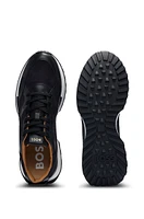 Leather trainers with layered uppers and padded collar