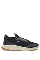 Mixed-material trainers with fishbone sole and signature accents