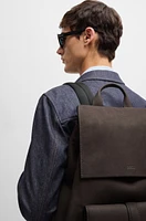 Drawstring backpack in nubuck with branded trims