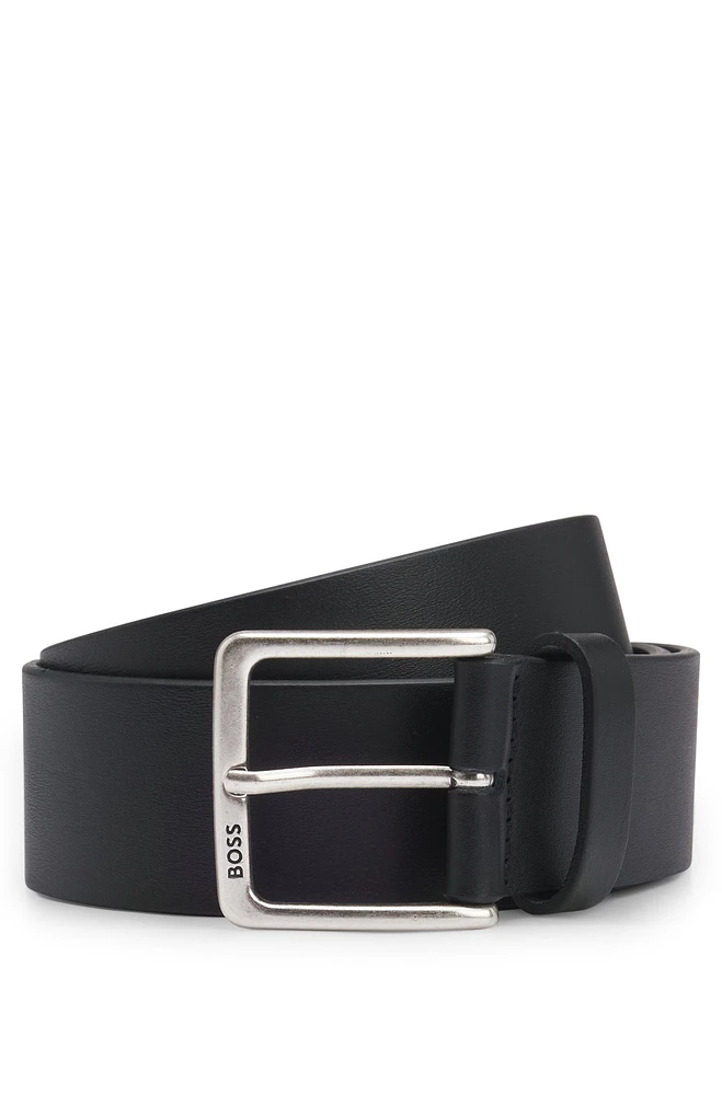 Italian-leather belt with polished branded buckle