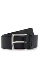 Italian-leather belt with polished branded buckle