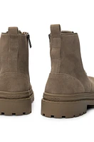 Suede lace-up boots with rubber outsole