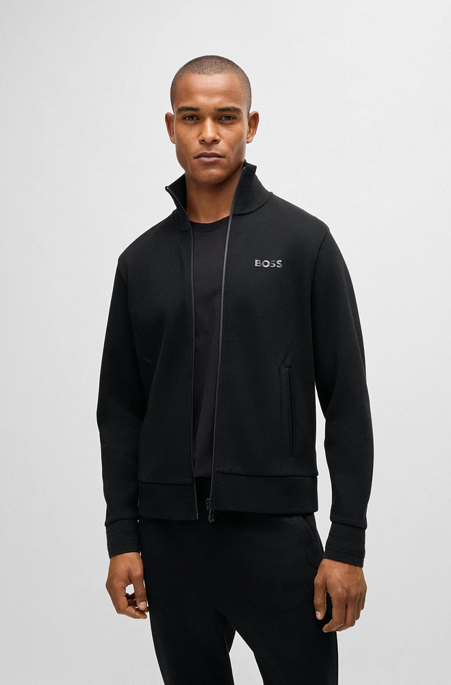 BOSS - Sweatshirt with jacquard collar and cuffs Black