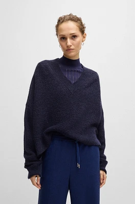 BOSS - V-neck sweater with melange effect Dark Blue