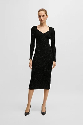 BOSS - Long-sleeved knitted dress with sequin embellishments Black