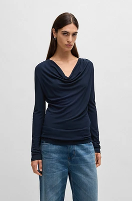 Long-sleeved top stretch crepe with cowl neckline