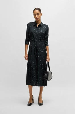 Maxi dress with dot jacquard and print