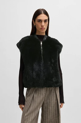 BOSS - Sleeveless shearling jacket with leather trims Black