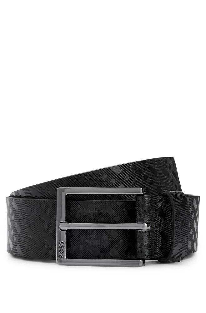 Italian-leather belt with embossed monograms