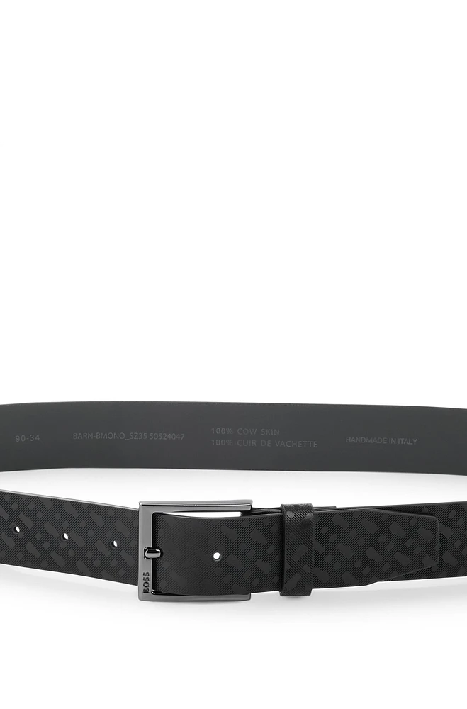 Italian-leather belt with embossed monograms