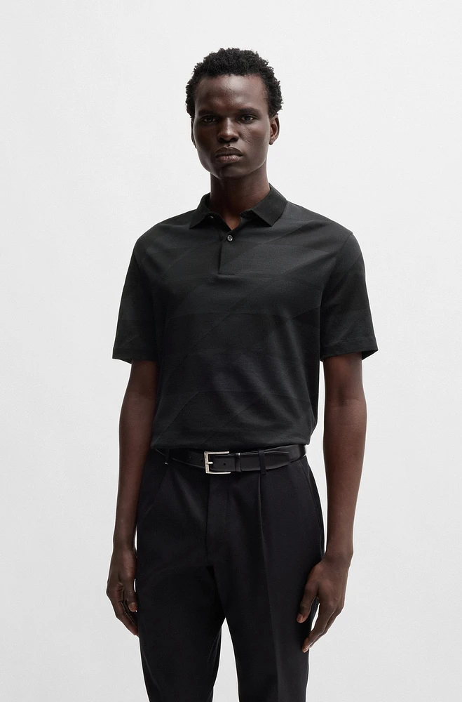 Mercerized-cotton polo shirt with jacquard pattern