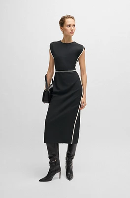 Wool dress with contrast-fabric stripes