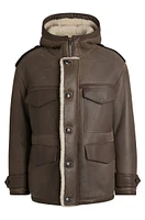 BOSS - Regular-fit hooded coat sheepskin with patch pockets Light Green