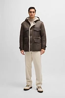 BOSS - Regular-fit hooded coat sheepskin with patch pockets Light Green