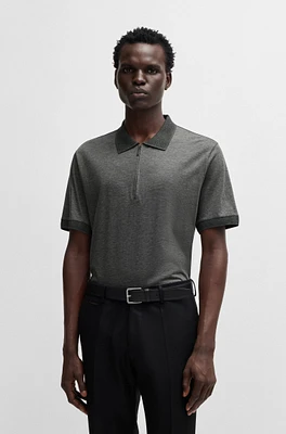 Zip-placket polo shirt cotton and silk