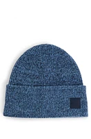 Ribbed beanie hat with contrasting logo label