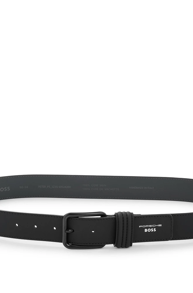 Porsche x BOSS Italian-leather belt with black buckle