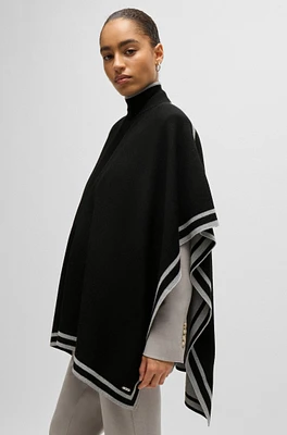 BOSS - Reversible poncho in wool with striped border - Black