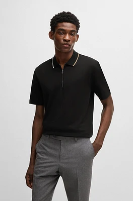 Zip-neck polo shirt interlock cotton