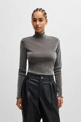 Mock-neck top velvet-touch mesh