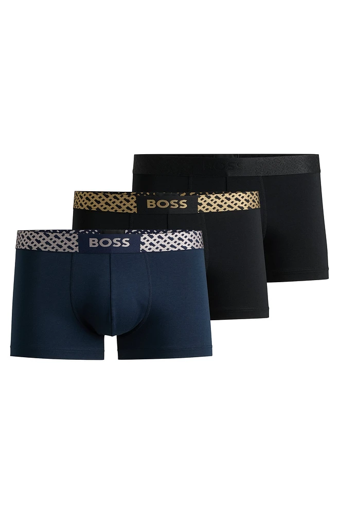 Three-pack of stretch-cotton trunks with monogram waistbands