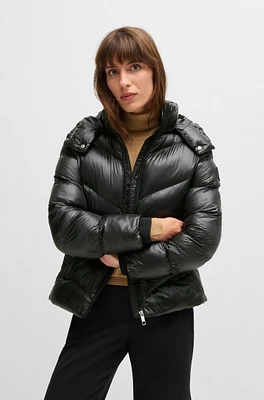 Water-repellent padded jacket with adjustable hood