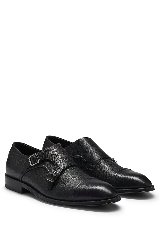 Italian-made double-strap monk shoes grained leather