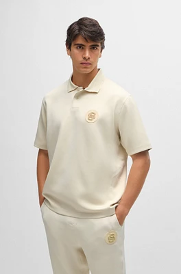 Stretch-jersey polo shirt with double monogram
