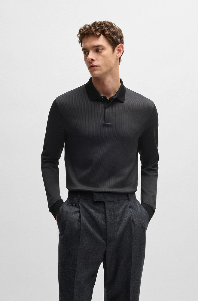 Long-sleeved polo shirt cotton with concealed placket