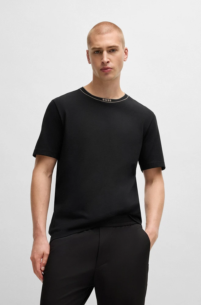 Cotton-jersey T-shirt with logo collar