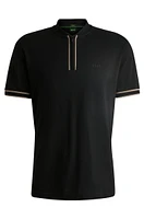 Zip-neck polo shirt stretch-cotton piqu