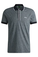 Mouliné-cotton polo shirt with striped trims