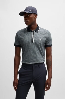 Mouliné-cotton polo shirt with striped trims