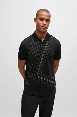 Interlock-cotton polo shirt with fineline artwork