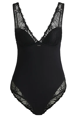 Lace-trim bodysuit with logo detail