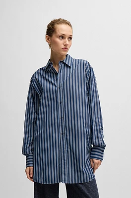 BOSS - Slim-fit blouse striped cotton with monogram Blue