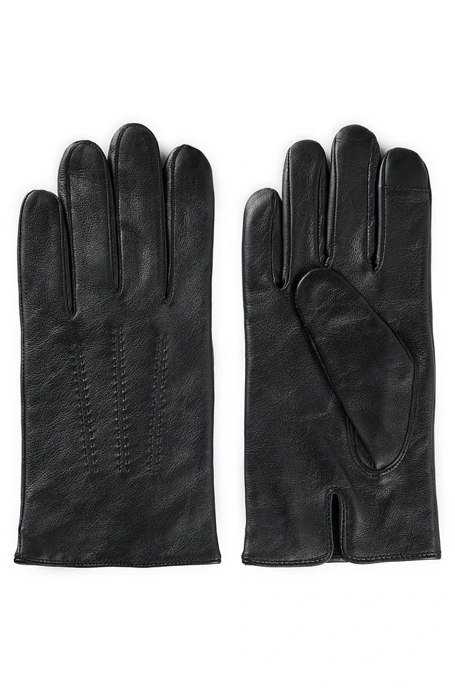 Leather gloves with wool lining and logo lettering