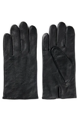 Leather gloves with wool lining and logo lettering