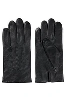 Leather gloves with wool lining and logo lettering