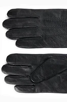 Leather gloves with wool lining and logo lettering